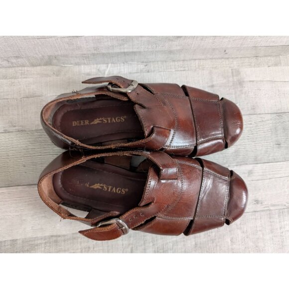 Mens Deer Stags Brown Leather Fisherman Sandals With Adjustable Strap Size 11 M - Picture 4 of 7